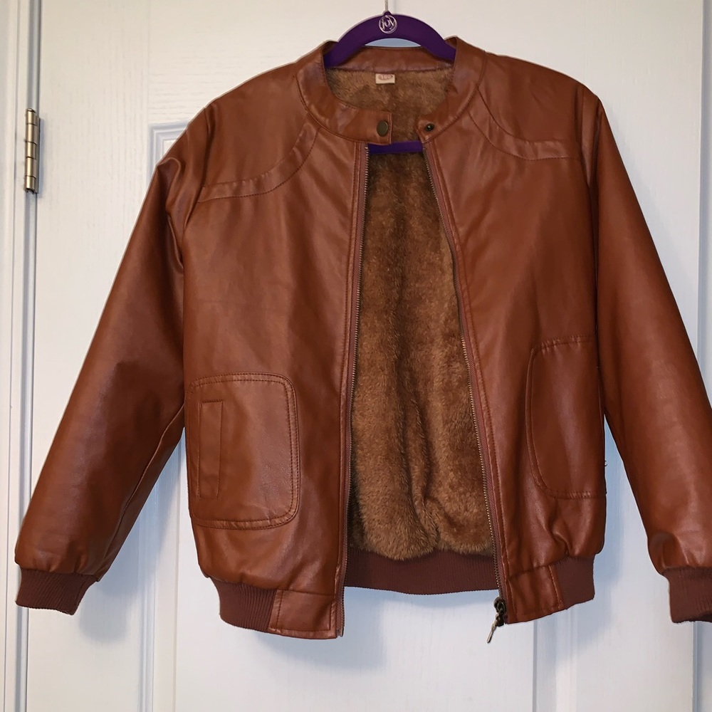 CAMEL BROWN LEATHER TEXTURED JACKET